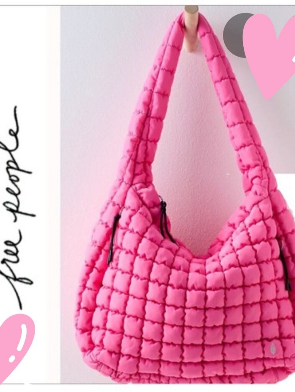 Free People Quilted Hot Pink Padded Shoulder Bag